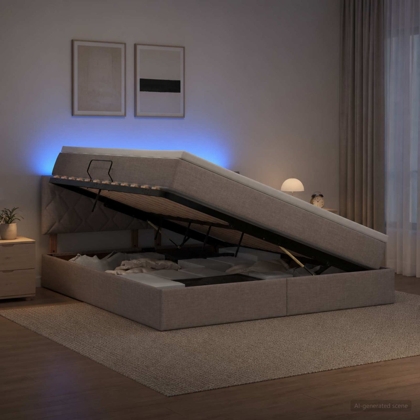 LED opbevarings seng med madras Gråbrun 180 x 200 cm Stof