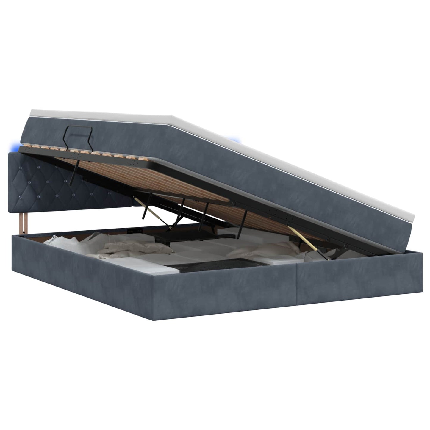 LED opbevarings seng med madras Mørkegrå 140 x 190 cm Fløjl