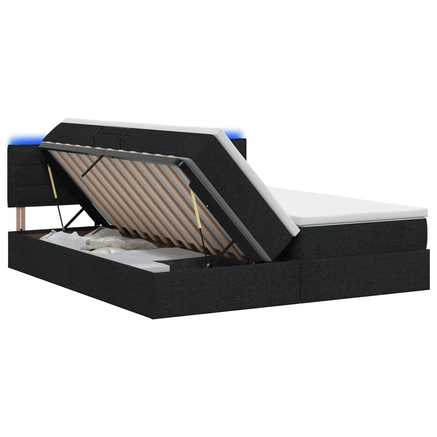LED opbevarings seng med madras Sort 180 x 200 cm Stof