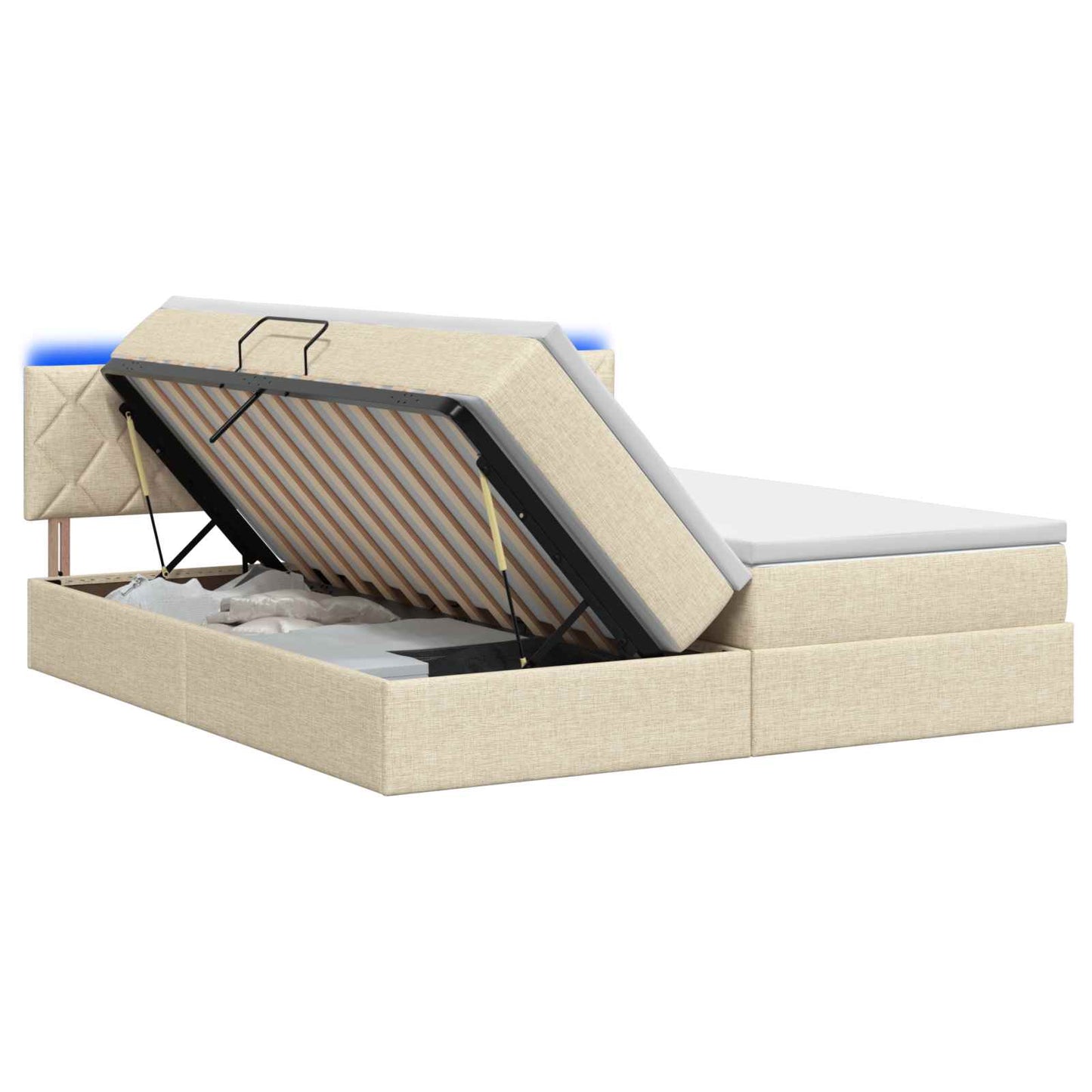 LED opbevarings seng med madras Cremefarvet 200 x 200 cm Stof