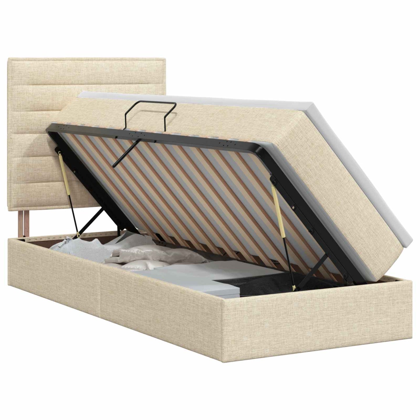 Seng med opbevaring og madras Cremefarvet 90 x 190 cm Stof