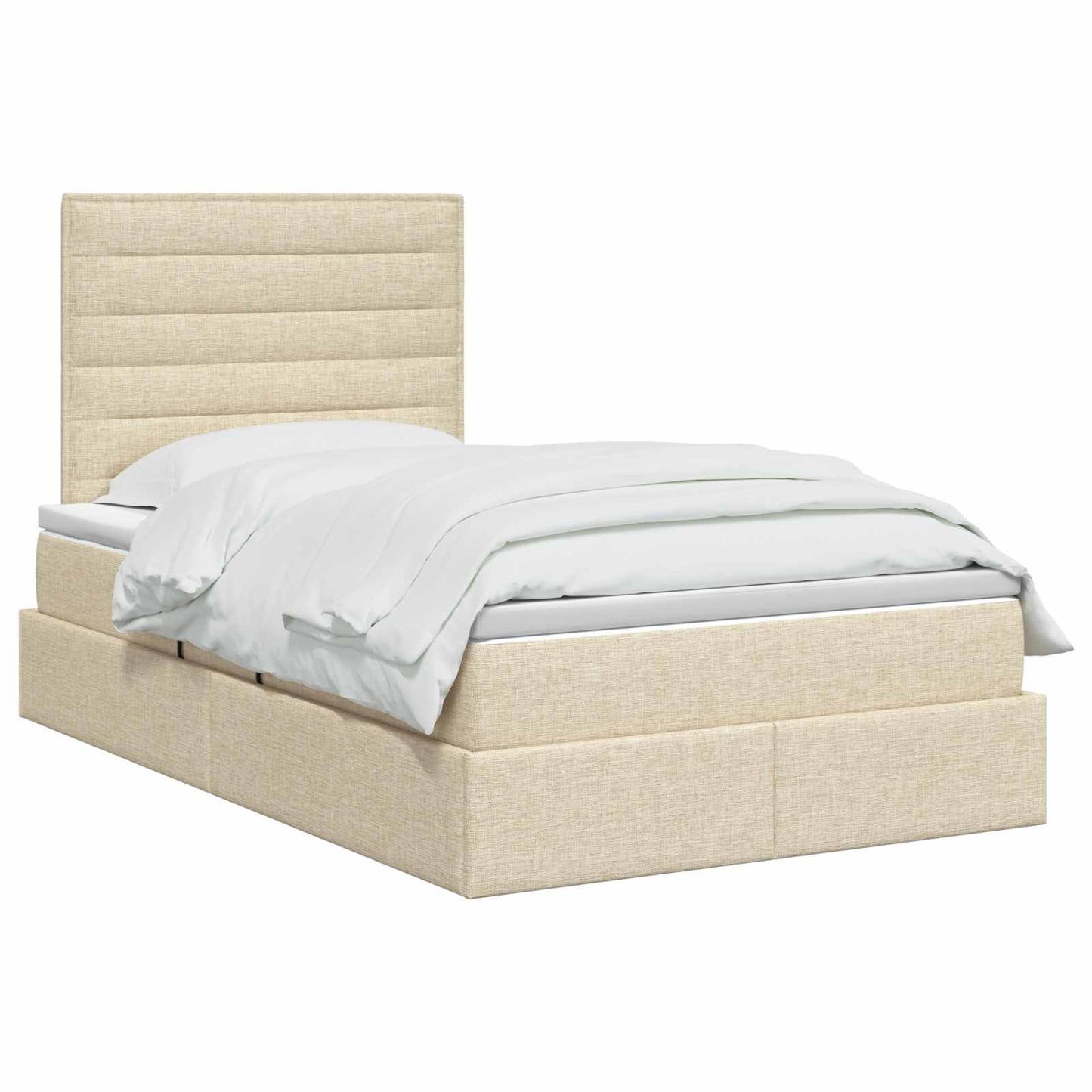 Seng med opbevaring og madras Cremefarvet 120 x 200 cm Stof