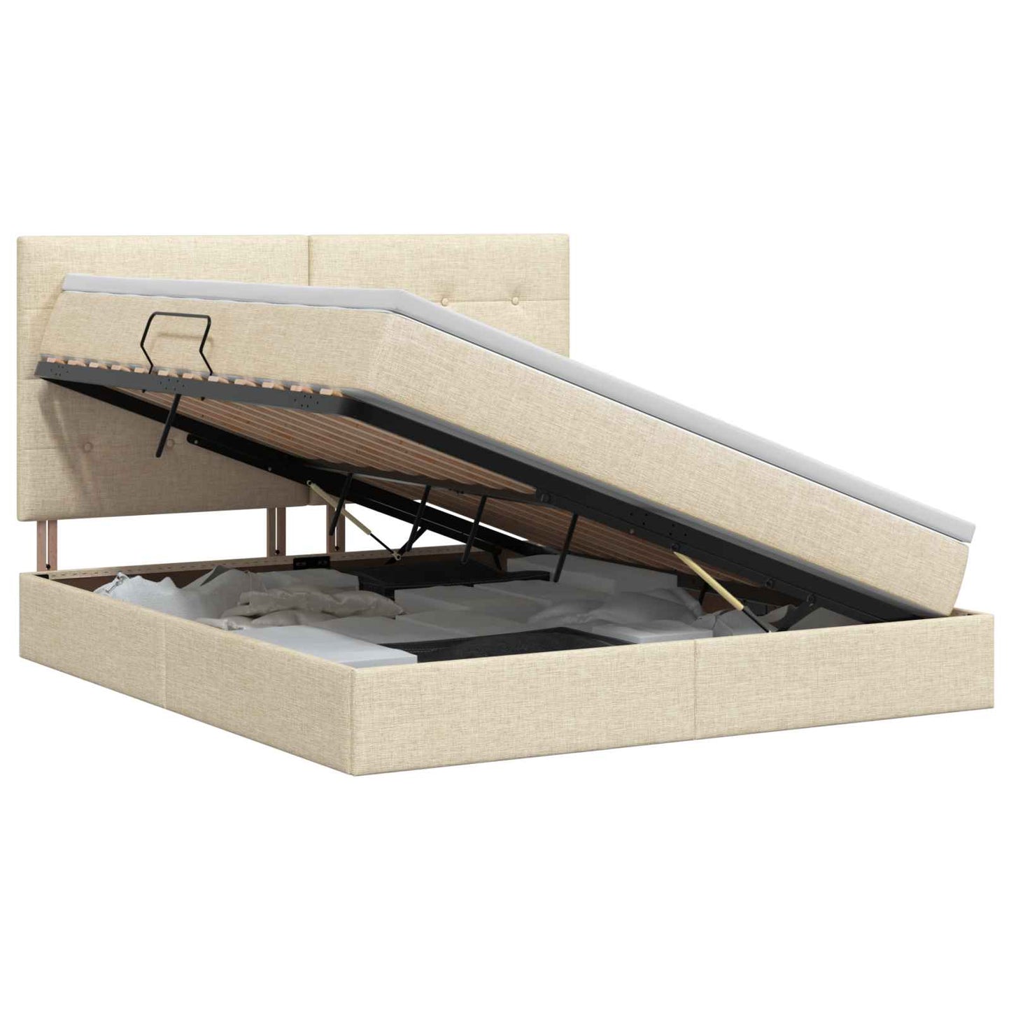 Seng med opbevaring og madras Cremefarvet 140 x 200 cm Stof