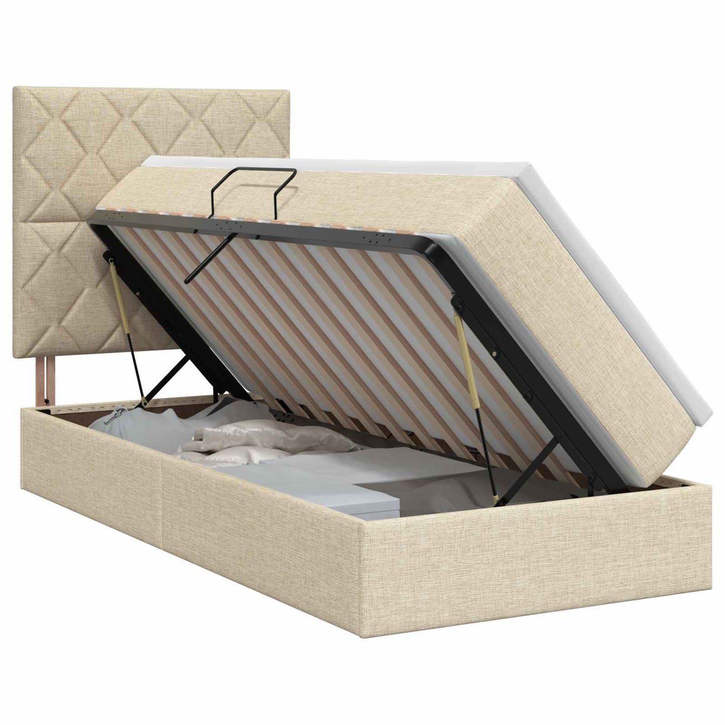 Seng med opbevaring og madras Cremefarvet 90 x 200 cm Stof