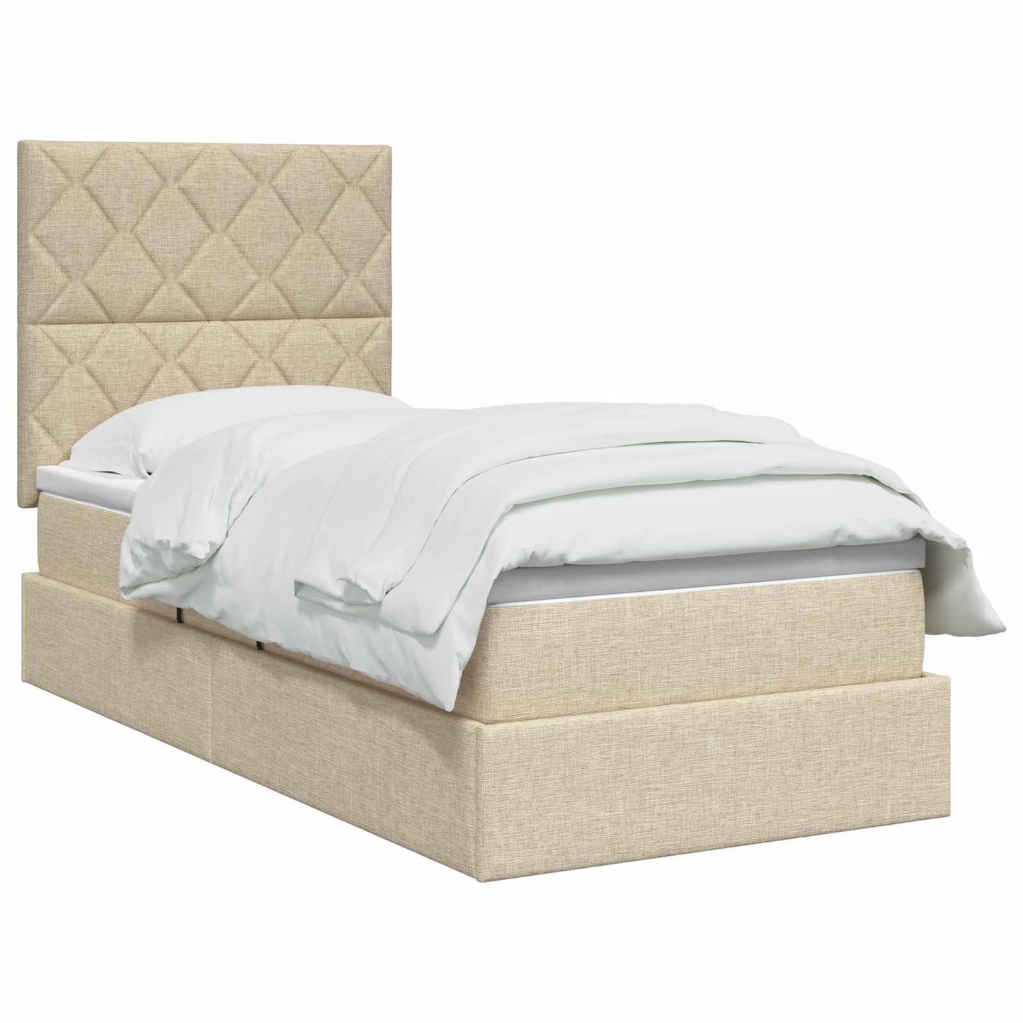 Seng med opbevaring og madras Cremefarvet 90 x 200 cm Stof