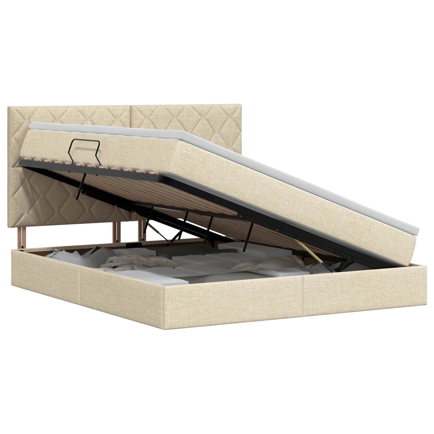 Seng med opbevaring og madras Cremefarvet 160 x 200 cm Stof