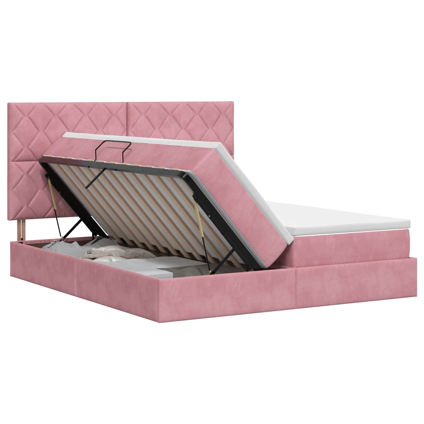 Opbevaringsseng med hovedgærde Lyserød 200 x 200 cm Fløjl