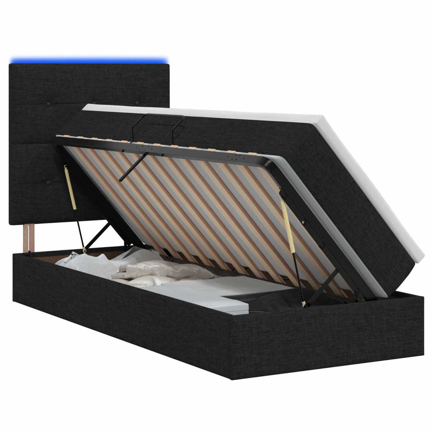 LED opbevarings seng med madras Sort 100 x 200 cm Stof