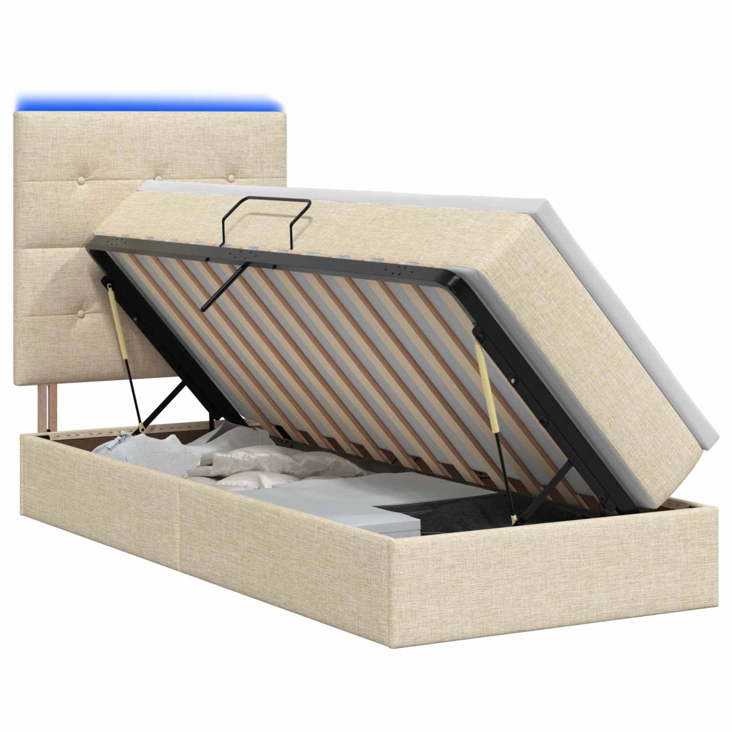 LED opbevarings seng med madras Cremefarvet 100 x 200 cm Stof