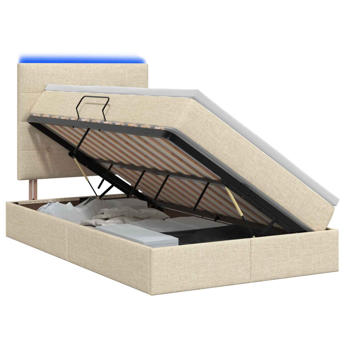 LED opbevarings seng med madras Cremefarvet 120 x 190 cm Stof