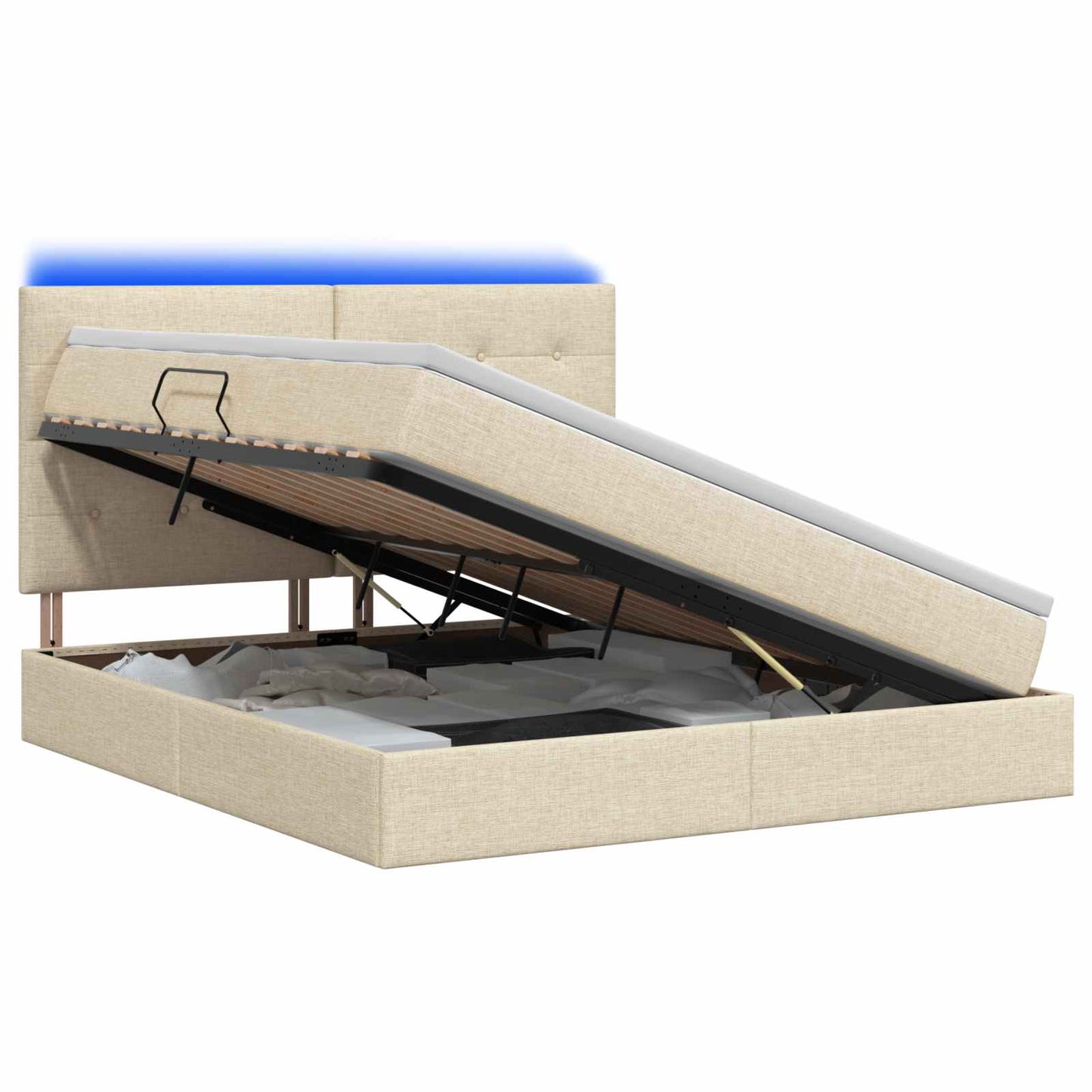 LED opbevarings seng med madras Cremefarvet 180 x 200 cm Stof