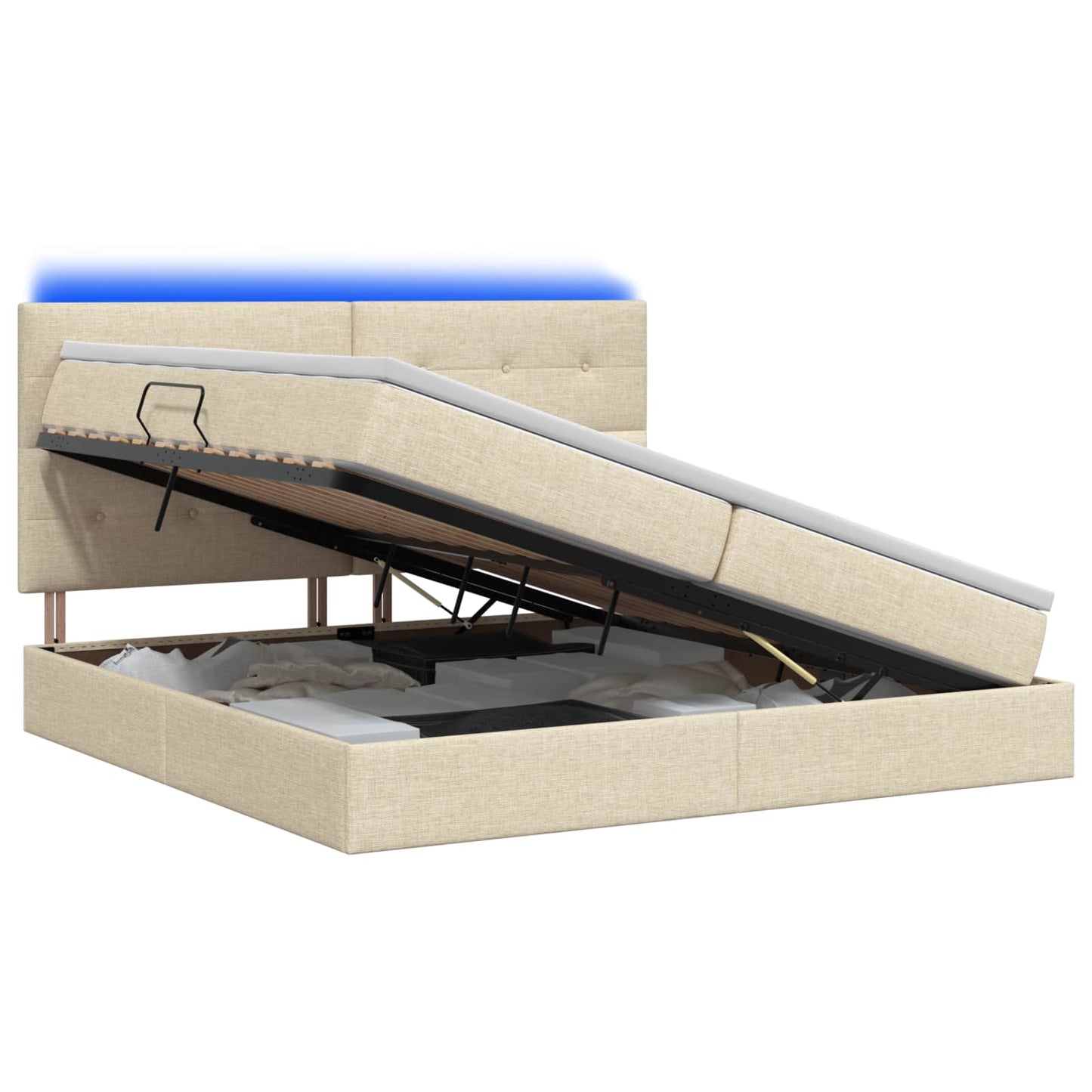 LED opbevarings seng med madras Cremefarvet 200 x 200 cm Stof
