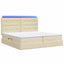 LED opbevarings seng med madras Cremefarvet 200 x 200 cm Stof