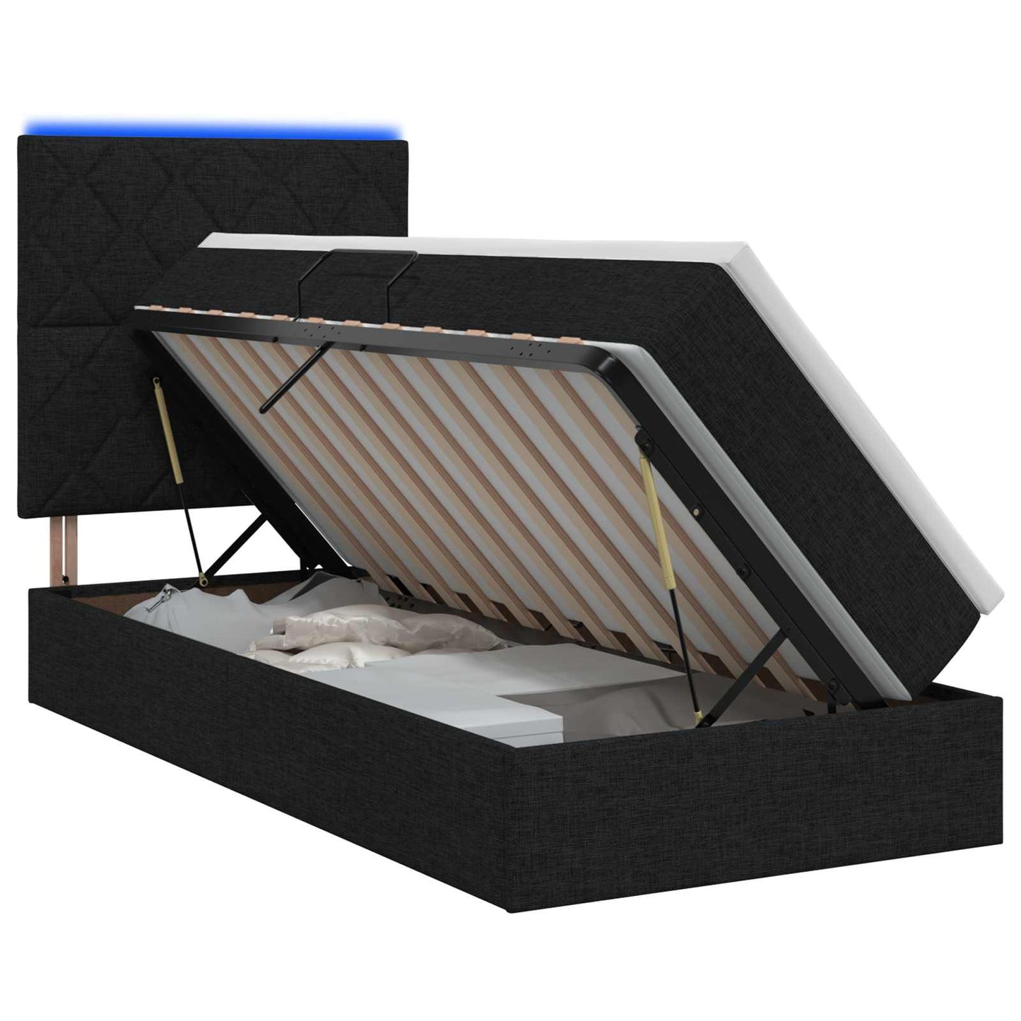 LED opbevarings seng med madras Sort 90 x 190 cm Stof