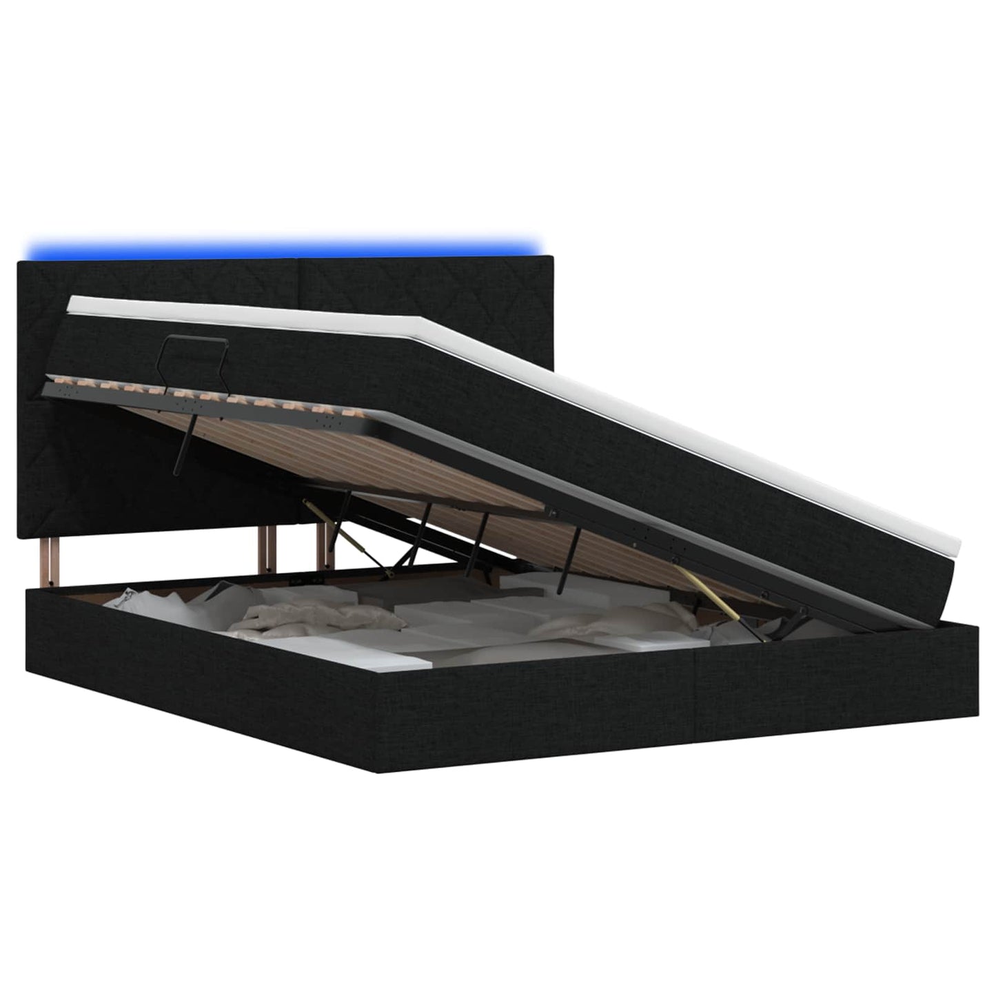 LED opbevarings seng med madras Sort 160 x 200 cm Stof