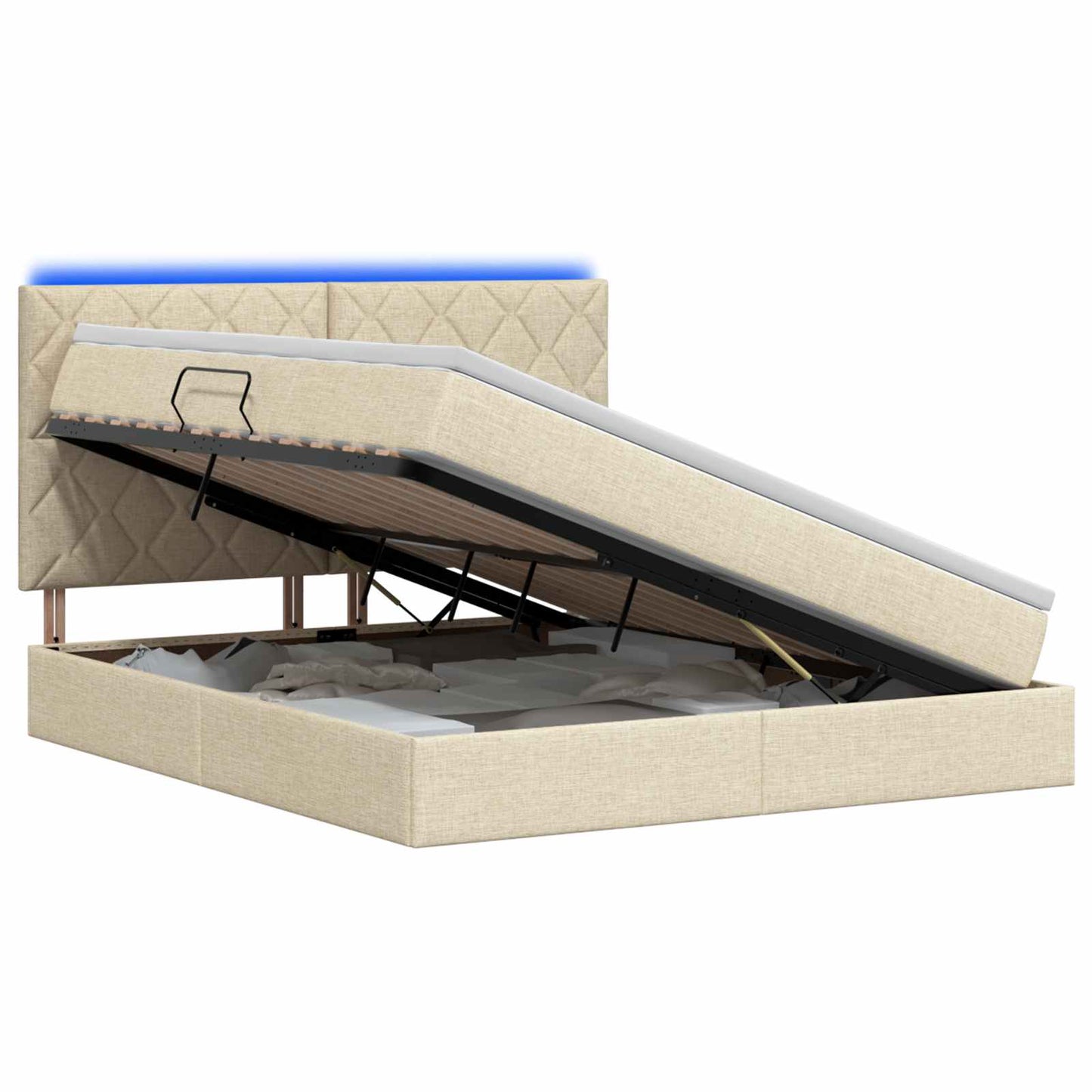 LED opbevarings seng med madras Cremefarvet 180 x 200 cm Stof