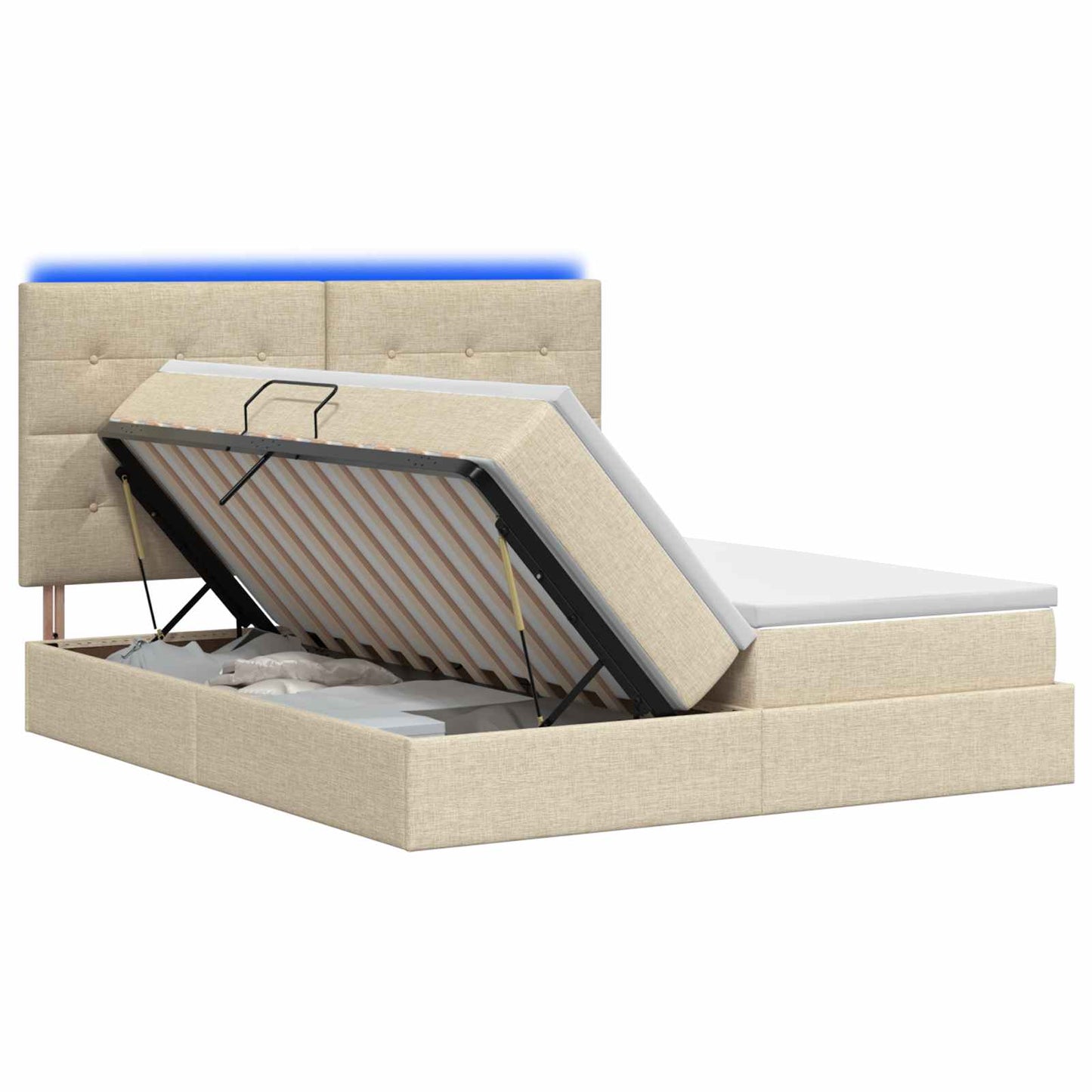 LED opbevarings seng med madras Cremefarvet 200 x 200 cm Stof