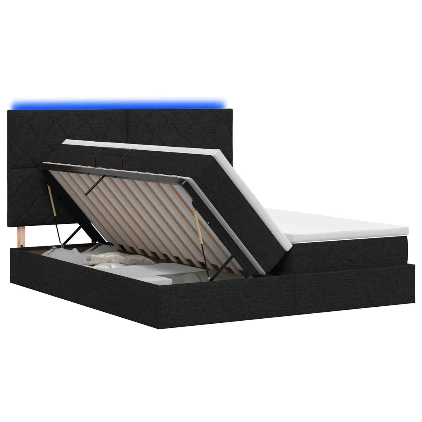 LED opbevarings seng med madras Sort 200 x 200 cm Stof