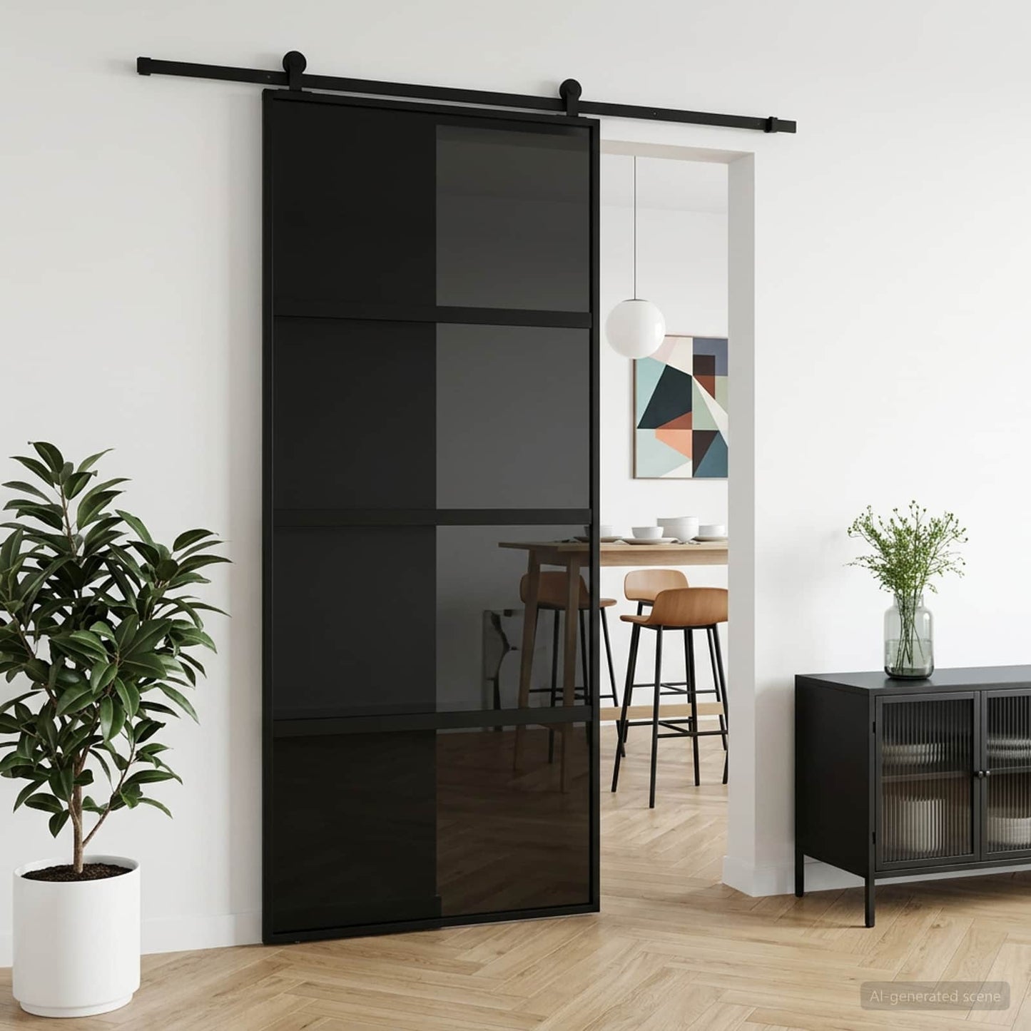 Skydedør 90 x 205 cm Hærdet Glas og Aluminium