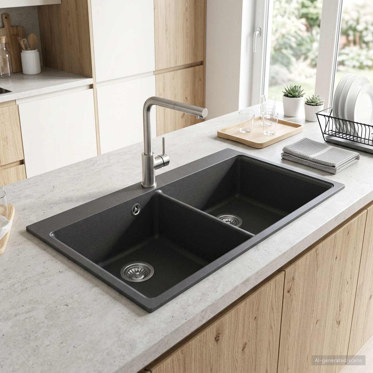Køkkenvask dobbelt vask Granite 86 x 51 x 30 cm Grafitgrå