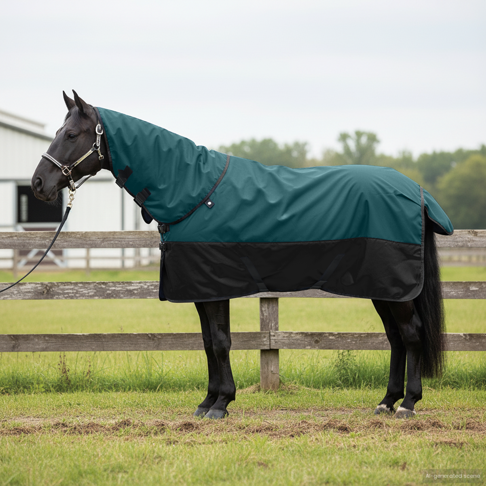 Hestetæppe Mørk Grøn og Sort 155 cm Polyester billede