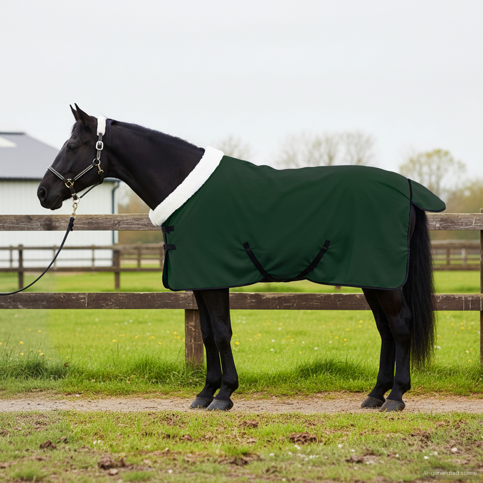Hestetæppe Mørkegrøn 115 cm Polar fleece billede