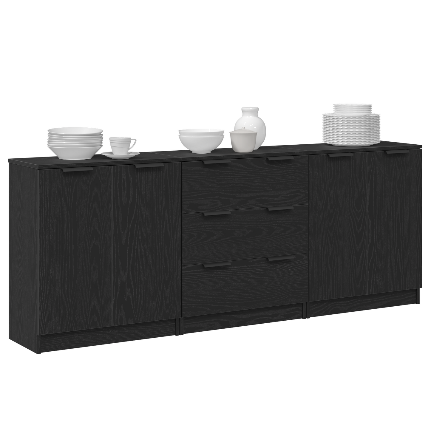 Sideboard 3 pcs Sort eg 180 x 30 x 70 cm Konstrueret træ