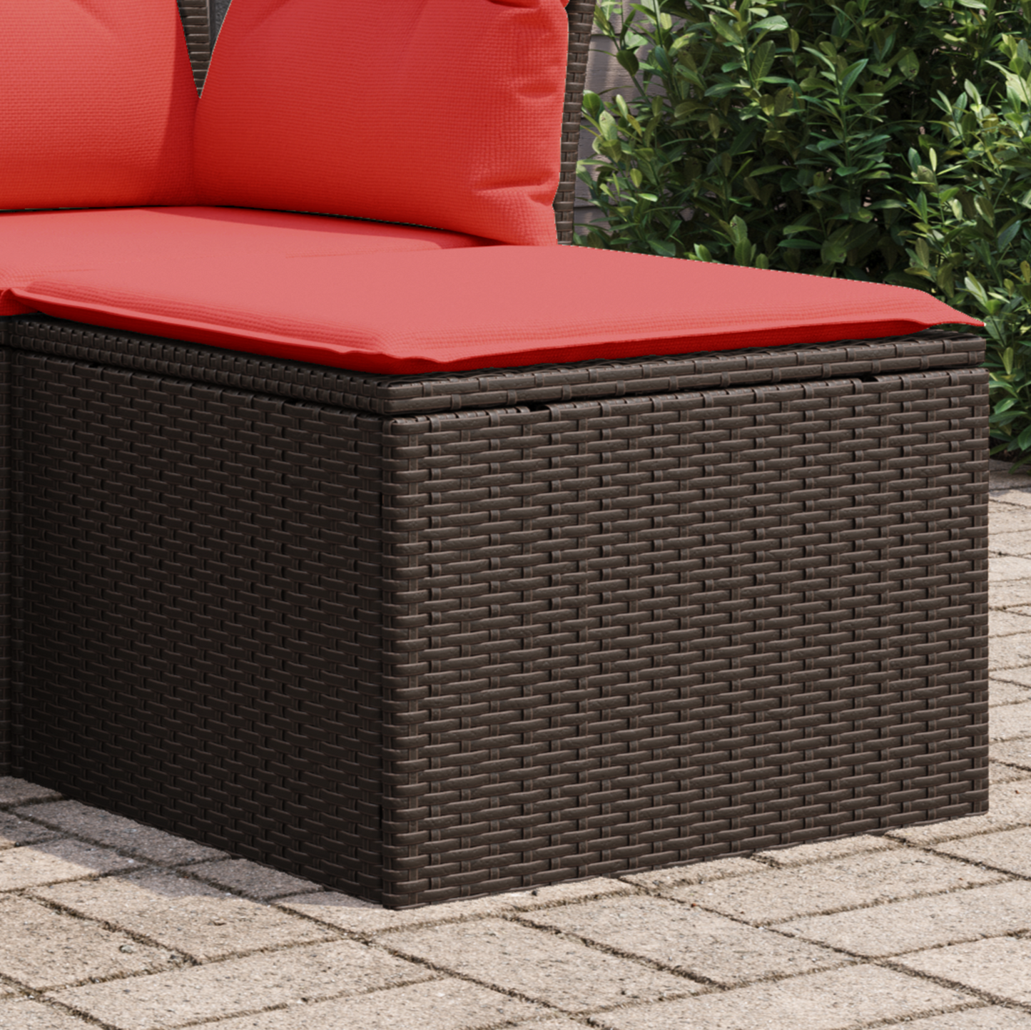 haveskammel med hynde brun 55x55x37 cm polyrattan