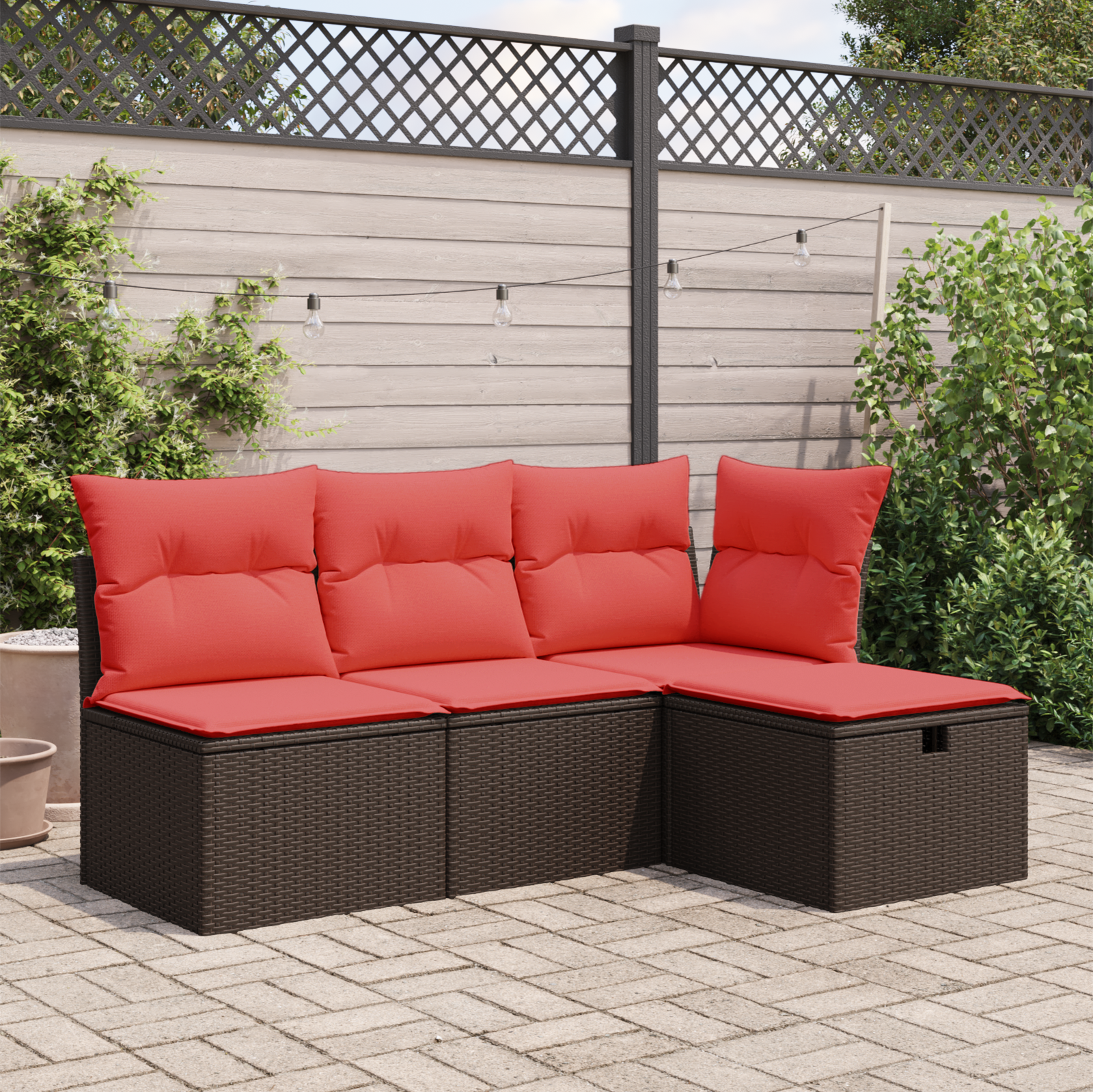 haveskammel med hynde brun 55x55x37 cm polyrattan billede