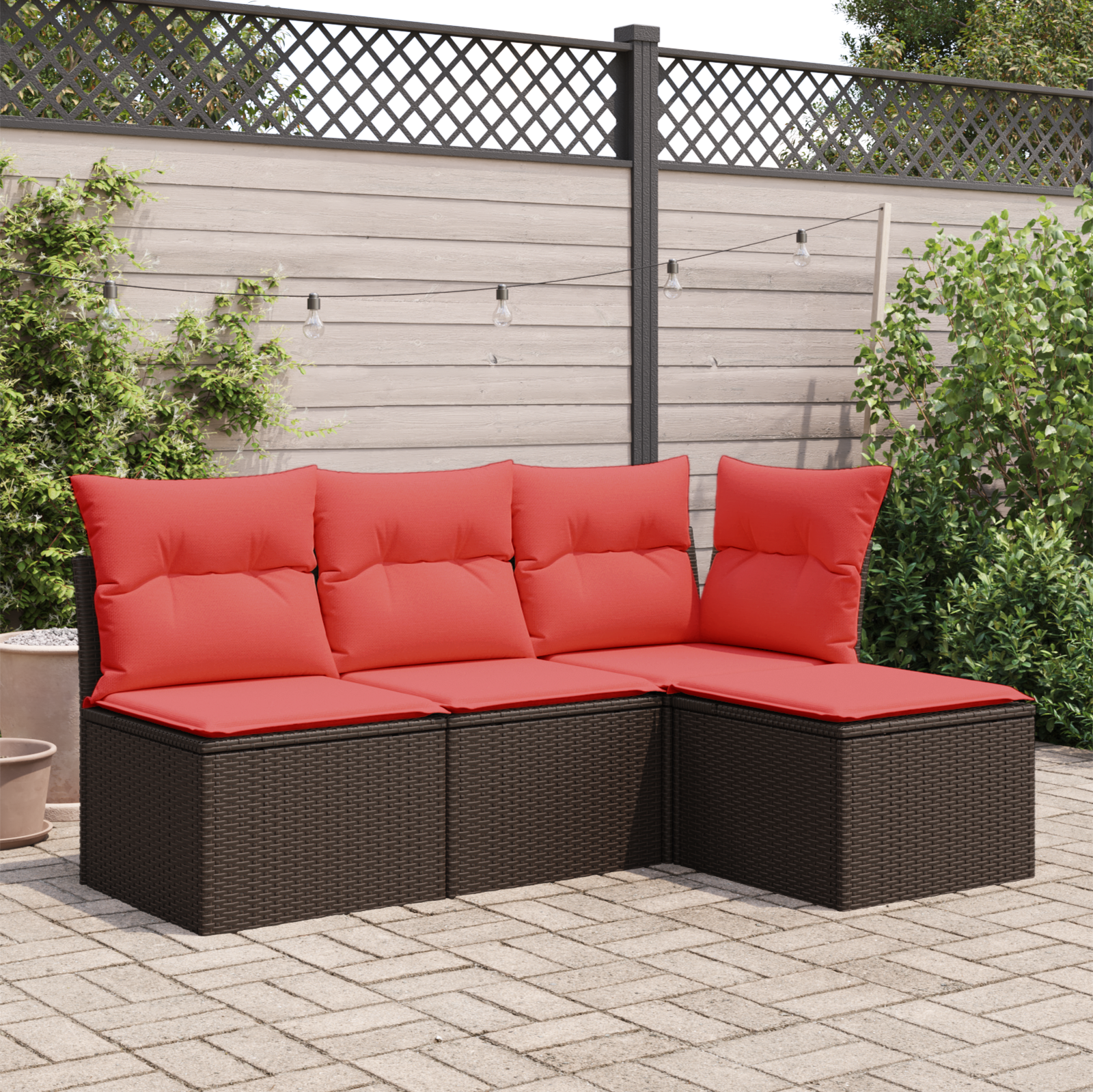 haveskammel med hynde brun 55x55x37 cm polyrattan billede