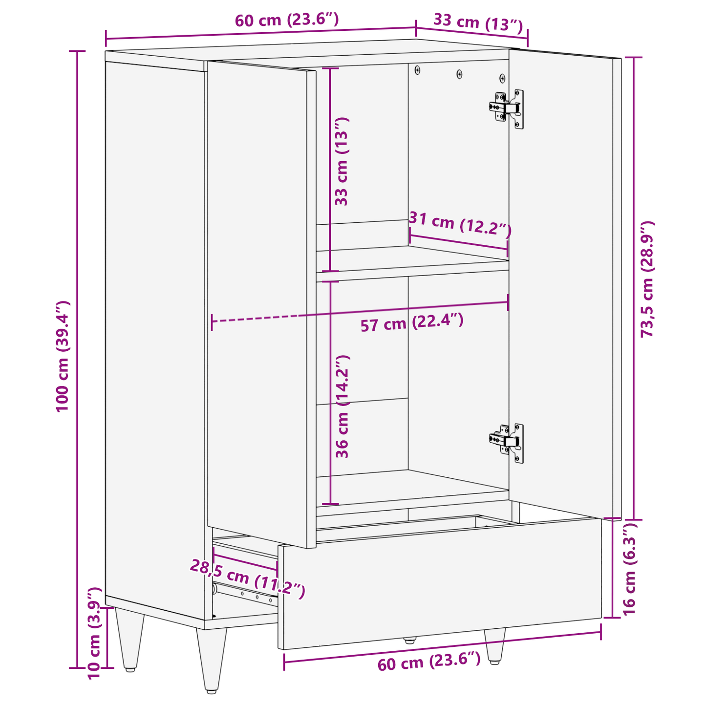 Highboard Brun 60 x 33 x 100 cm Massivt mangotræ