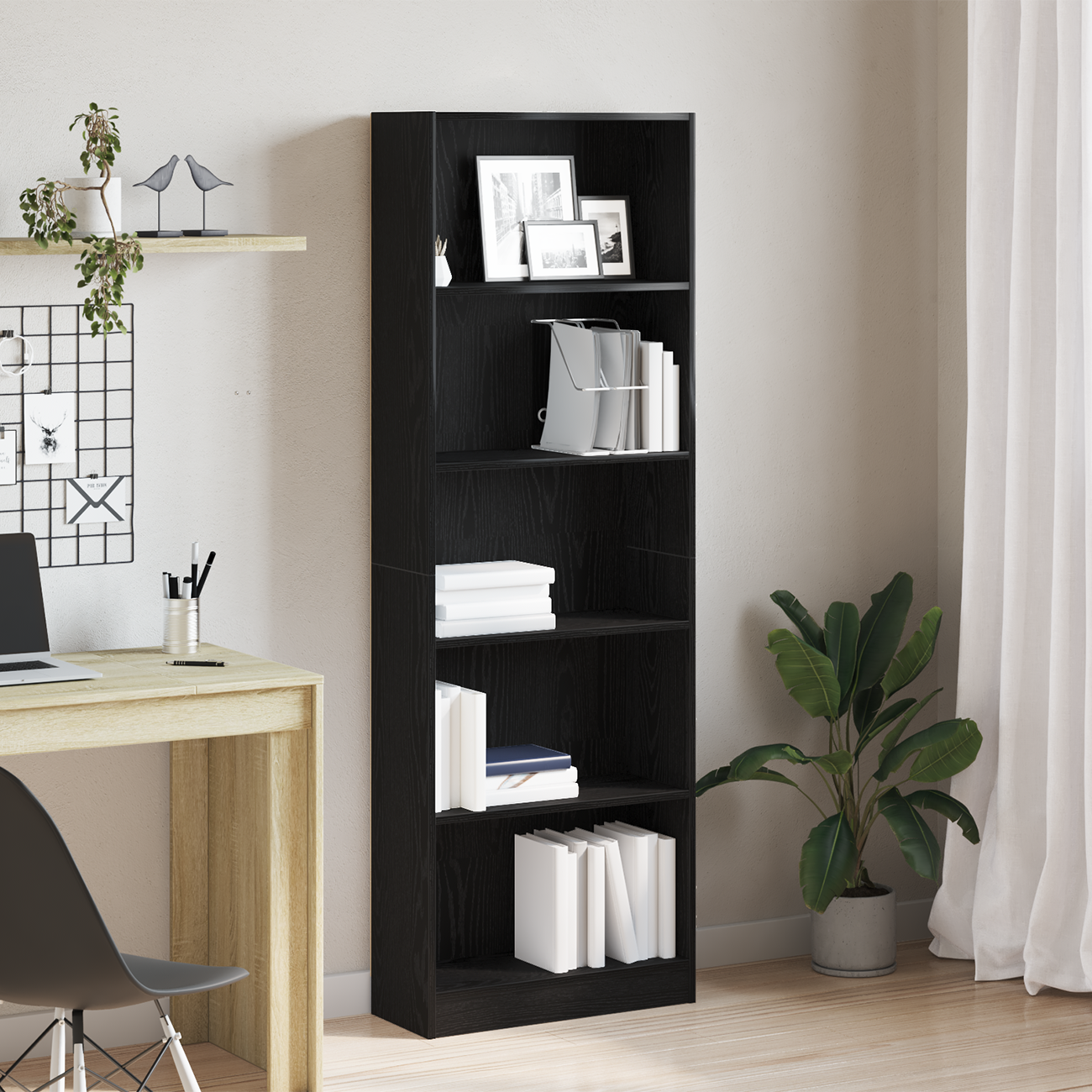 Bogreol Sort eg 60 x 24 x 176 cm Konstrueret træ